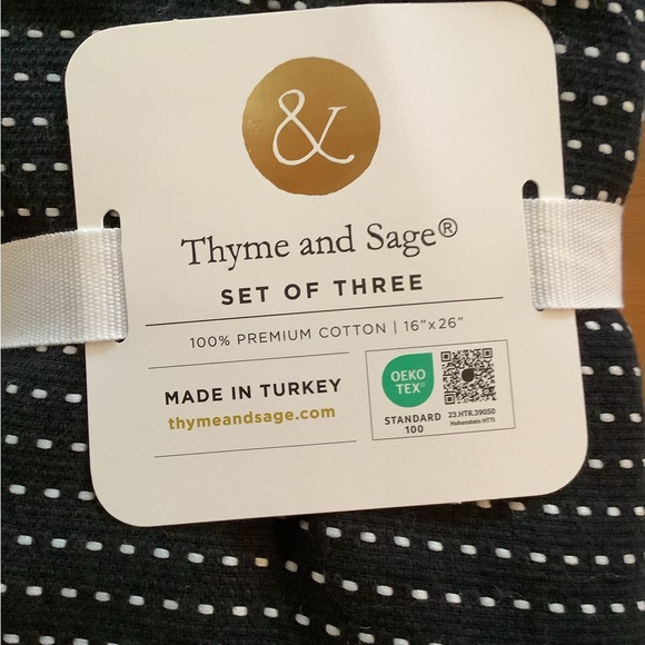 SET OF THREE COTTON KITCHEN TOWELS, THYME and SAGE 16” x 26”.  MADE IN TURKEY - Picture 2 of 8